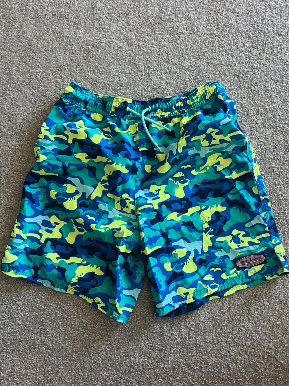 Neon Blue & Lime Camo Swim Trunks Vineyard Vines Boys Large
